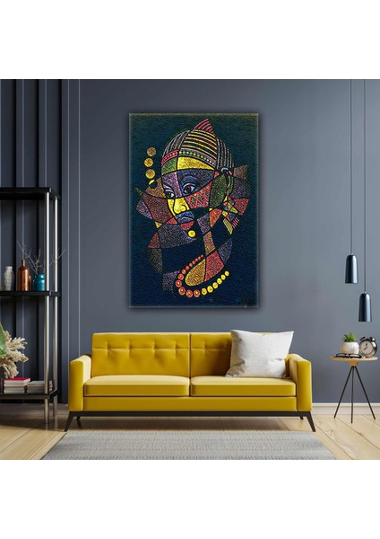 Afrikalı Kadın Soyut Siyahi Sürrealizm Mısır Kolye Renkli Takı Kanvas Tablo
