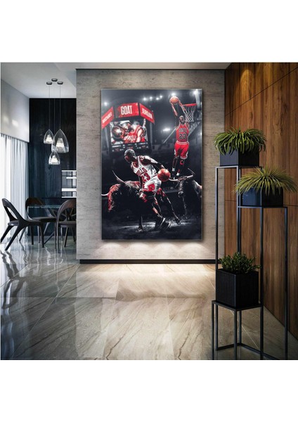 Nba Michael Jordan Art Chicago Bulls Basketbol Boğa Smaç Kanvas Tablo