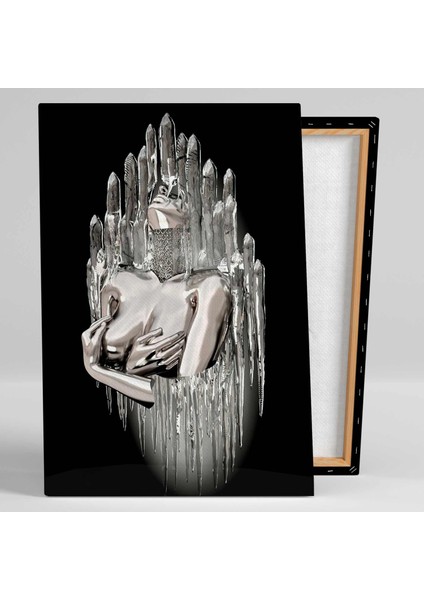3D Metal Görünümlü Kadın Zincir Gerdanlık Kanvas Tablo