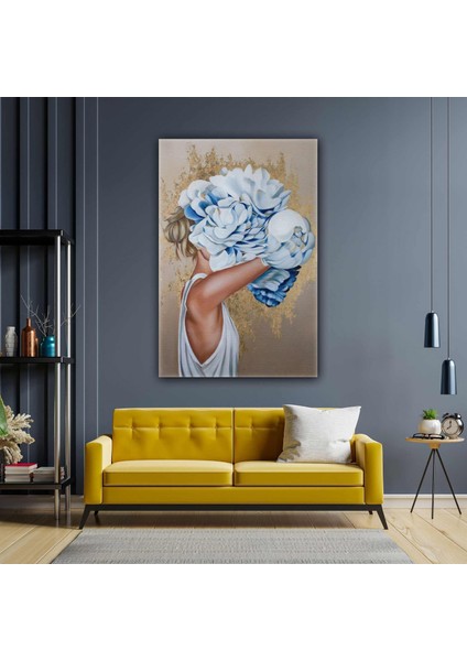 Yağlı Boya Efektli Çiçek Kafalı Kadın Doğa Kanvas Tablo