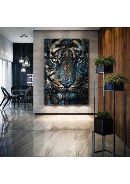 Renkli Kaplan Kafası Art Vahşi Hayvan Art Kanvas Tablo