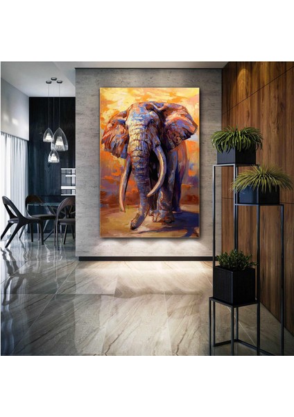 Yağlı Boya Efektli Soyut Fil Afrika Modern Abstract Dekoratif Kanvas Tablo
