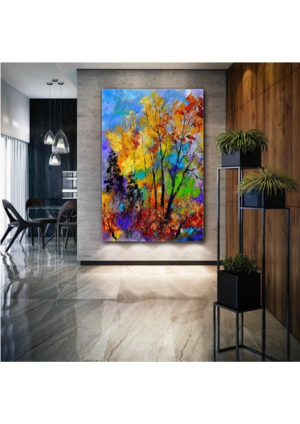 Rengarenk Ağaçlar Renkli Doğa Manzara Dekor Art Kanvas Tablo