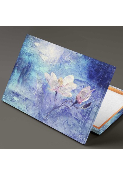 Soyut Beyaz Çiçek Doğa Mavi Tonlar Yağlı Boya Efektli Kanvas Tablo fiyatları