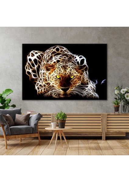 Sarı Gözlü Uzanmış Vahşi Leopar Dijital Sanat Kanvas Tablo