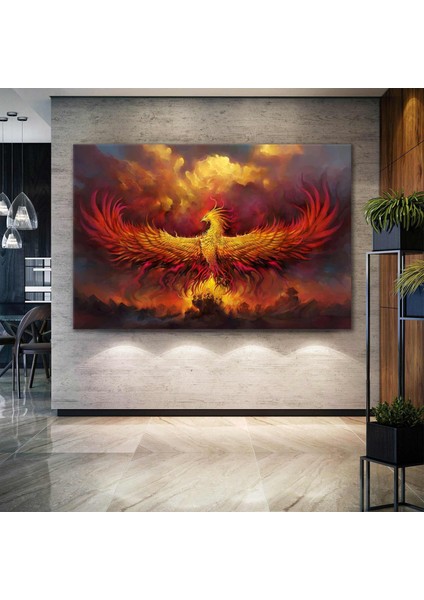 Kanatlarını İki Yana Açmış Uçan Anka Kuşu Vahşi Hayvan Manzara Kanvas Tablo