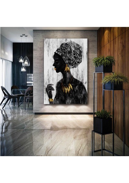 Afrikalı Zenci Kadın Afro Africa Gold Takı Altın Makyaj Woman Kanvas Tablo