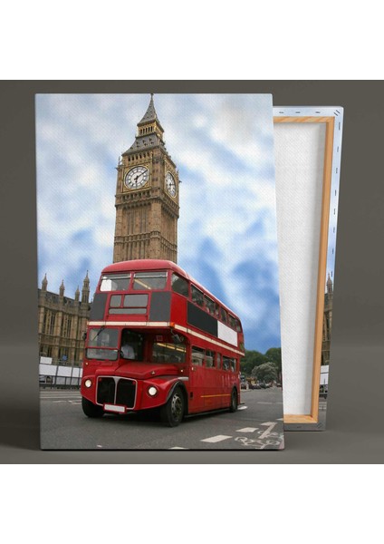 Kırmızı Retro Otobüs Londra Manzara Kule Kanvas Tablo fiyatları