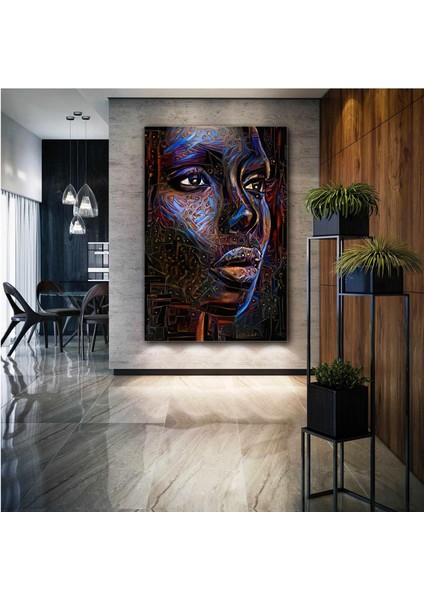 Gözleri Uzaklara Dalmış Afrikalı Zenci Kadın Dijital Sanat Art Dekor Kanvas Tablo