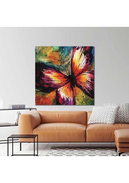 Kanatlarını Açmış Soyut Yağlı Boya Efektli Kelebek Art Dekoratif Kanvas Tablo