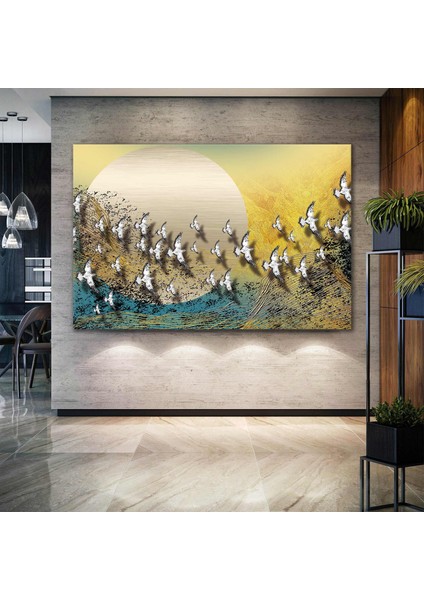 Göç Eden Kuşlar Soyut Gökyüzü Hayvan Doğa Manzara Kanvas Tablo
