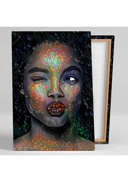 Bir Gözü Kapalı Öpücük Atan Kırmızı Rujlu Kadın Woman Art Sanat Kanvas Tablo fiyatları
