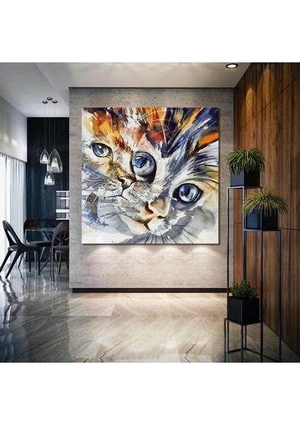Renkli Kedi Kafası Yansıma Dekor Art Kanvas Tablo