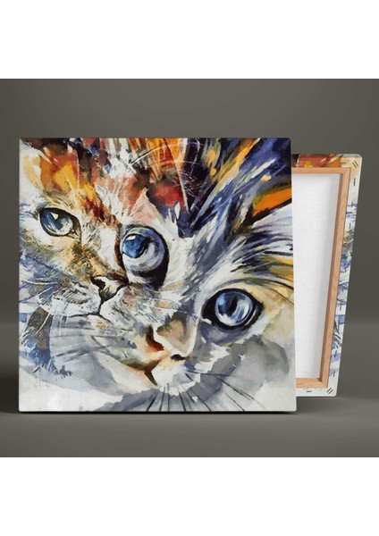 Renkli Kedi Kafası Yansıma Dekor Art Kanvas Tablo