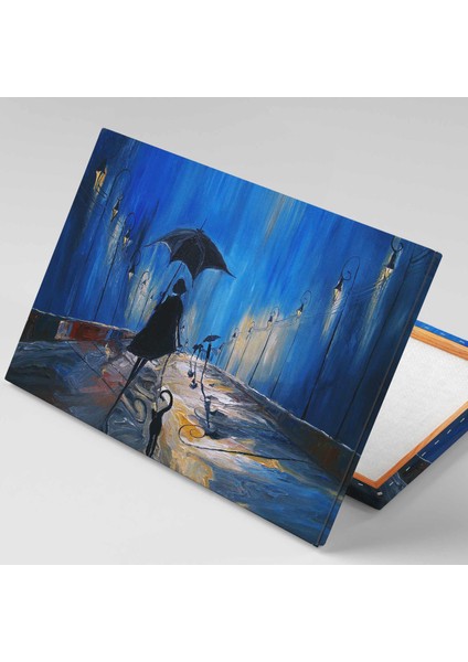 Gece Yağmurda Yürüyen Gölge İnsanlar Dekor Art City Kanvas Tablo fiyatları