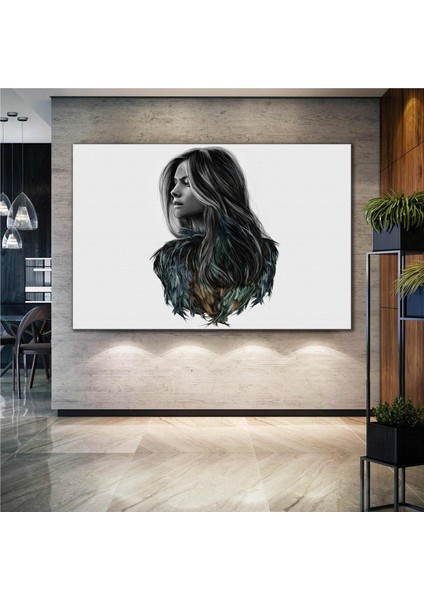 Kuş Kanadı Saçlı Kadın Model Woman Kanvas Tablo