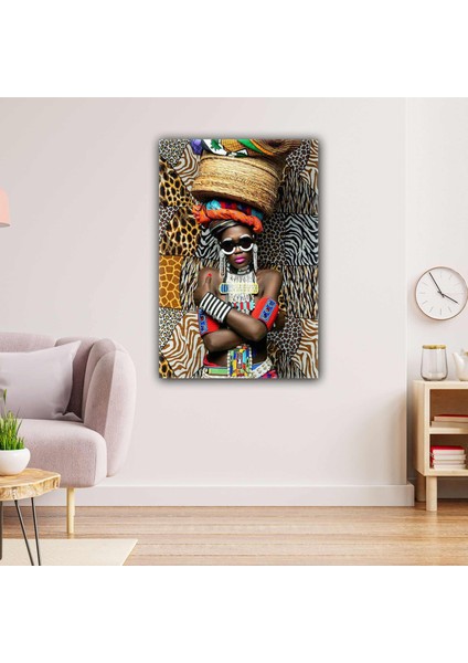 Afrikalı Siyahi Model Etnik Geleneksel Kıyafet African Woman Kanvas Tablo