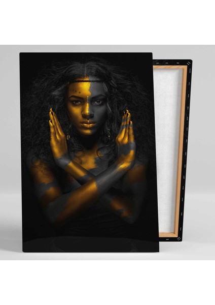 Afrikalı Kadın Model Makyaj Gold Altın Woman Kanvas Tablo fiyatları