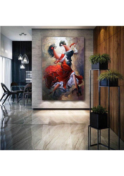 Dans Eden Çiftler Soyut Sanat Müzik Aşk Love Kırmızı Elbise Sağ Kanvas Tablo