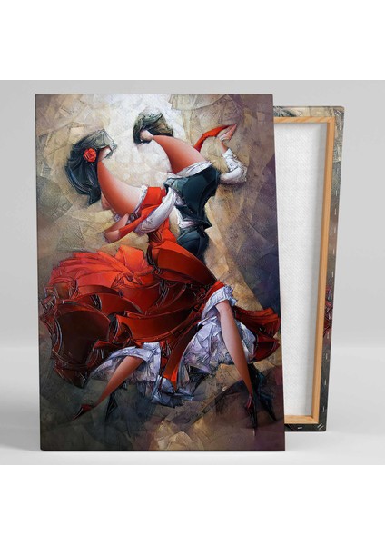 Dans Eden Çiftler Soyut Sanat Müzik Aşk Love Kırmızı Elbise Sağ Kanvas Tablo