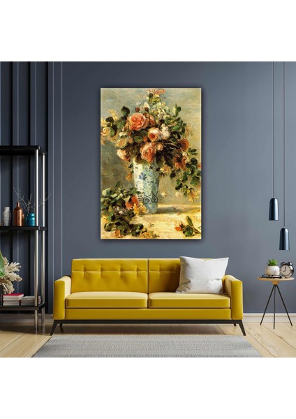 Yağlı Boya Efektli Çiçek Vazosu Doğa Kanvas Tablo