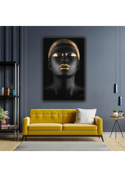 Afrikalı Siyahi Zenci Kadın Takı Gold Altın African Woman Kanvas Tablo