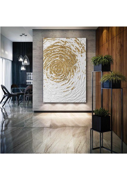 Altın Efektli Beyaz Yaprak Gold Dekoratif Modern Kanvas Tablo