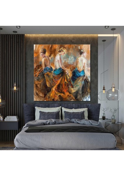 Keman Çalan Kadınlar Müzik Art Nü Kadın Soyut Kanvas Tablo