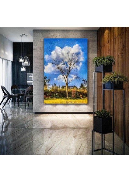 Bulut Yapraklı Ağaç Manzara Doğa Yeşillik Dekor Kanvas Tablo