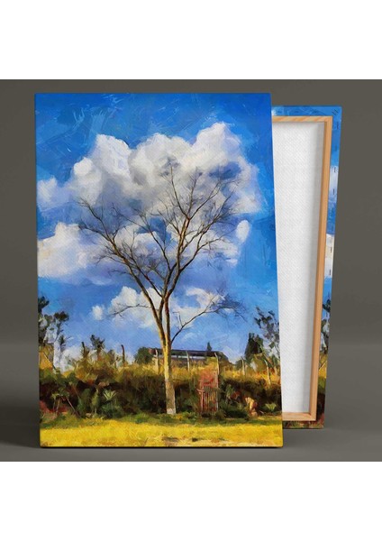 Bulut Yapraklı Ağaç Manzara Doğa Yeşillik Dekor Kanvas Tablo fiyatları