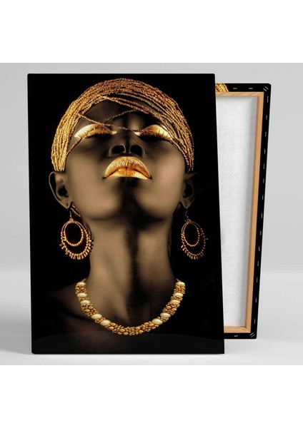 Afrikalı Siyahi Kadın Model Bronz Takı Kanvas Tablo fiyatları