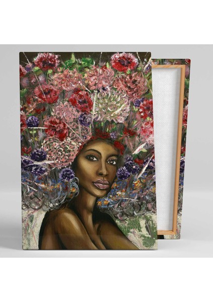 Renkli Çiçek Kafalı Afrikalı Kadın African Woman Kanvas Tablo fiyatları