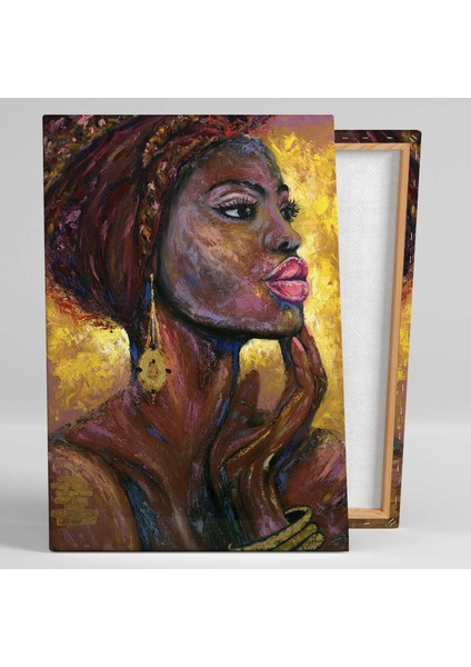 Kırmıjı Rujlu Büyük Dudaklı Afrikalı Kadın Gold Takı African Woman Kanvas Tablo fiyatları