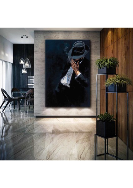 Siyah Takım Elbiseli Sigara İçen Adam Karizma Black Art Kanvas Tablo