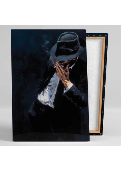 Siyah Takım Elbiseli Sigara İçen Adam Karizma Black Art Kanvas Tablo fiyatları