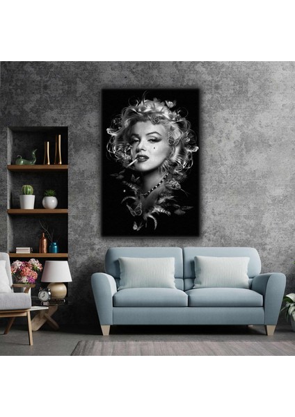 Marilyn Monroe Sigara Kelebek Kadın Yağlı Boya Efektli Kanvas Tablo
