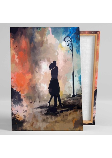 Sokak Lambası Altında Birbirine Sarılan Çift Soyut Aşk Love Kanvas Tablo fiyatları