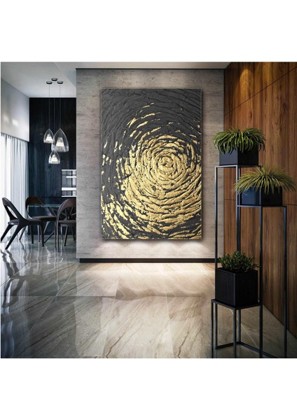 Altın Efektli Siyah Yaprak Gold Dekoratif Modern Kanvas Tablo