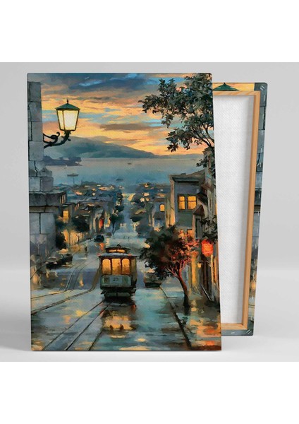 Gün Batımı Nostalji Sokak Tramvay Aşk Love Romantik Şehir Kanvas Tablo fiyatları