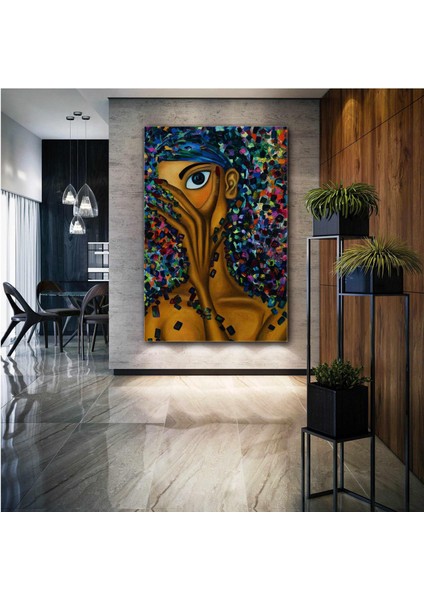 Bir Gözü Kapalı Afrikalı Siyahi Zenci Kadın Art African Woman Dekoratif Kanvas Tablo