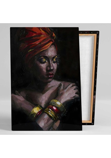 Elleri Omzunda Altın Takılı Afrikalı Etnik Kıyafetli Kadın Kırmızı Ruj Woman Kanvas Tablo fiyatları