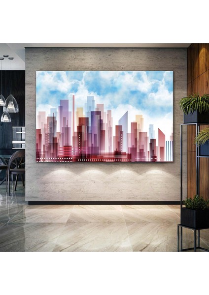 Bulutlar Altında Soyut Şehir Manzarası Binalar Building Street Dekor Kanvas Tablo