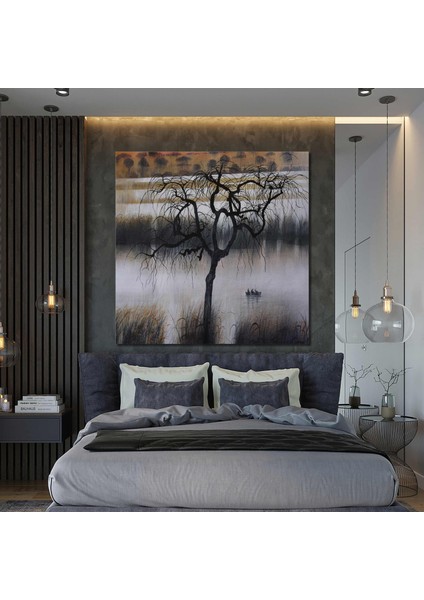 Gölde Kayık Üstündeki İnsanlar Doğa Manzara Kanvas Tablo