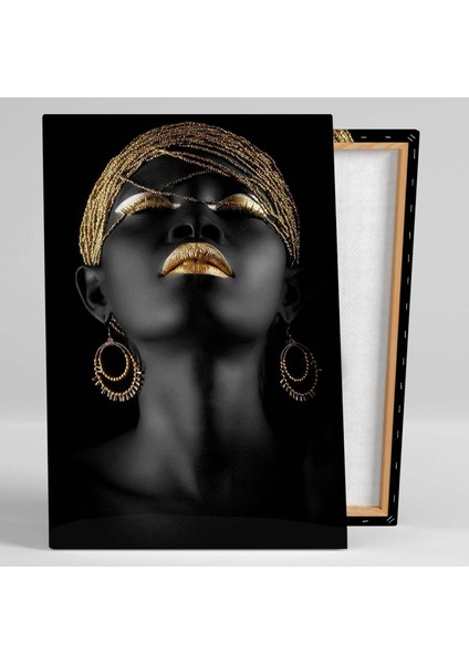 Afrikalı Siyahi Zenci Altın Küpeli Kadın Gold Takı African Woman Kanvas Tablo