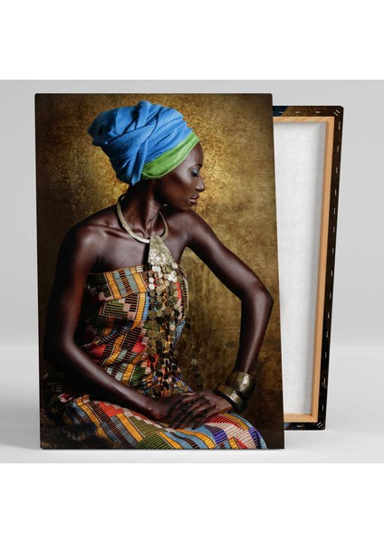 Afrikalı Kadın Gold Bilezik Küpe Eşarp Etnik Kıyafet Kanvas Tablo fiyatları