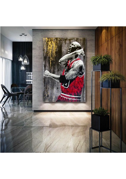 Michael Jordan Art Chicago Bulls Basketbol Kırmızı Forma Nba Kanvas Tablo