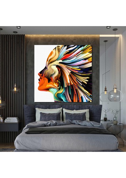 Rengarenk Abstract Kadın Makyaj Soyut Modern Sanat Dekoratif Woman Kanvas Tablo