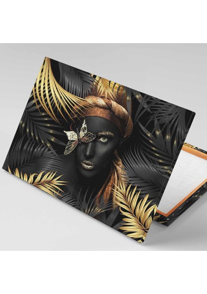 Kelebek Gözlü Afrikalı Kadın Zenci Gold Yaprak Eşarp African Woman Kanvas Tablo fiyatları
