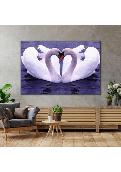 Gölde Kuğular Çift Aşk Love Hayvan Kanvas Tablo