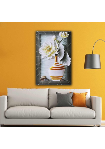 Yağlı Boya Efektli Vazodaki Çiçek Modern Dekoratif Kanvas Tablo